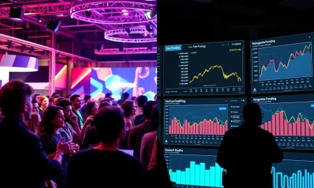 Contrast between conference energy and funding data for European startups in 2025