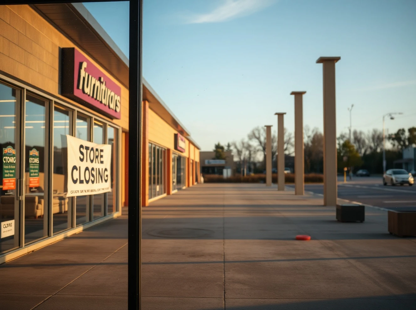 Empty furniture store with closing sign marks the end of a 73-year retail chain, leaving customers upset.