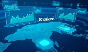 Kraken's 2026 prediction market interface showing event probability trading on blockchain platform