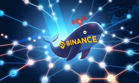 Blockchain network visualization showing massive USDC transfer to Binance exchange by cryptocurrency whale