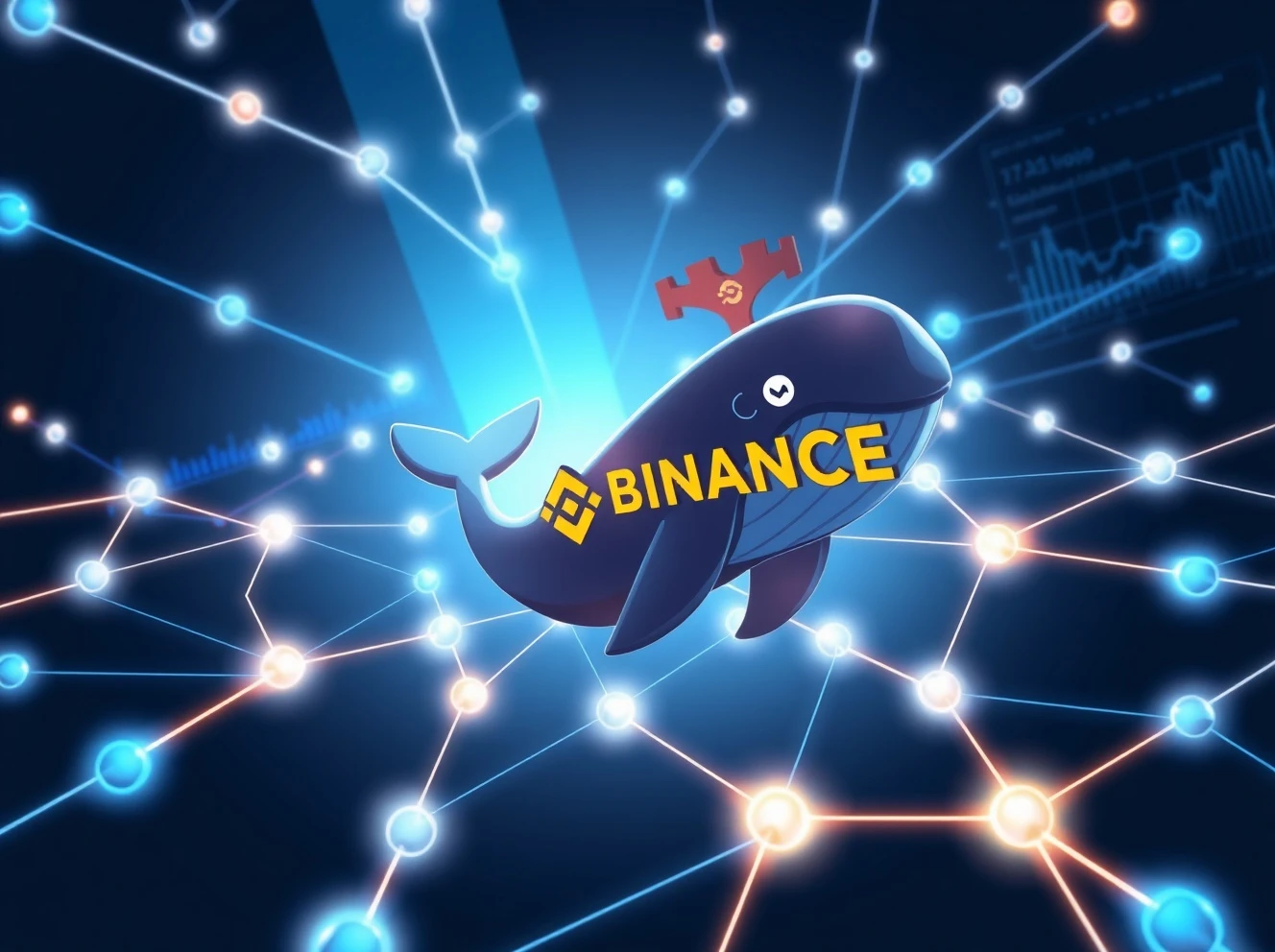 Blockchain network visualization showing massive USDC transfer to Binance exchange by cryptocurrency whale