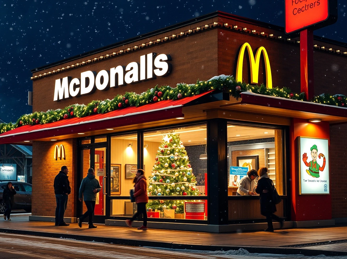 McDonald's Christmas 2025 holiday dining experience with festive decorations and seasonal menu