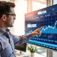 Financial analyst presenting Micron stock price target forecast with AI demand charts