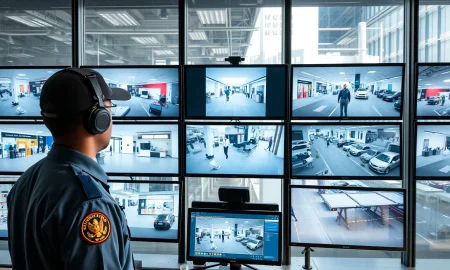 Professional security guard monitoring integrated CCTV system for comprehensive business security strategy