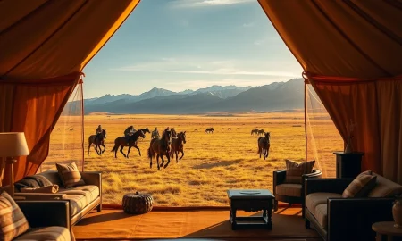 Luxurious travel destination in Mongolia featuring exclusive yurt camps on the pristine steppe