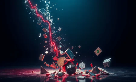 NFT market crash analysis showing 2025 low point with declining sales and floor prices