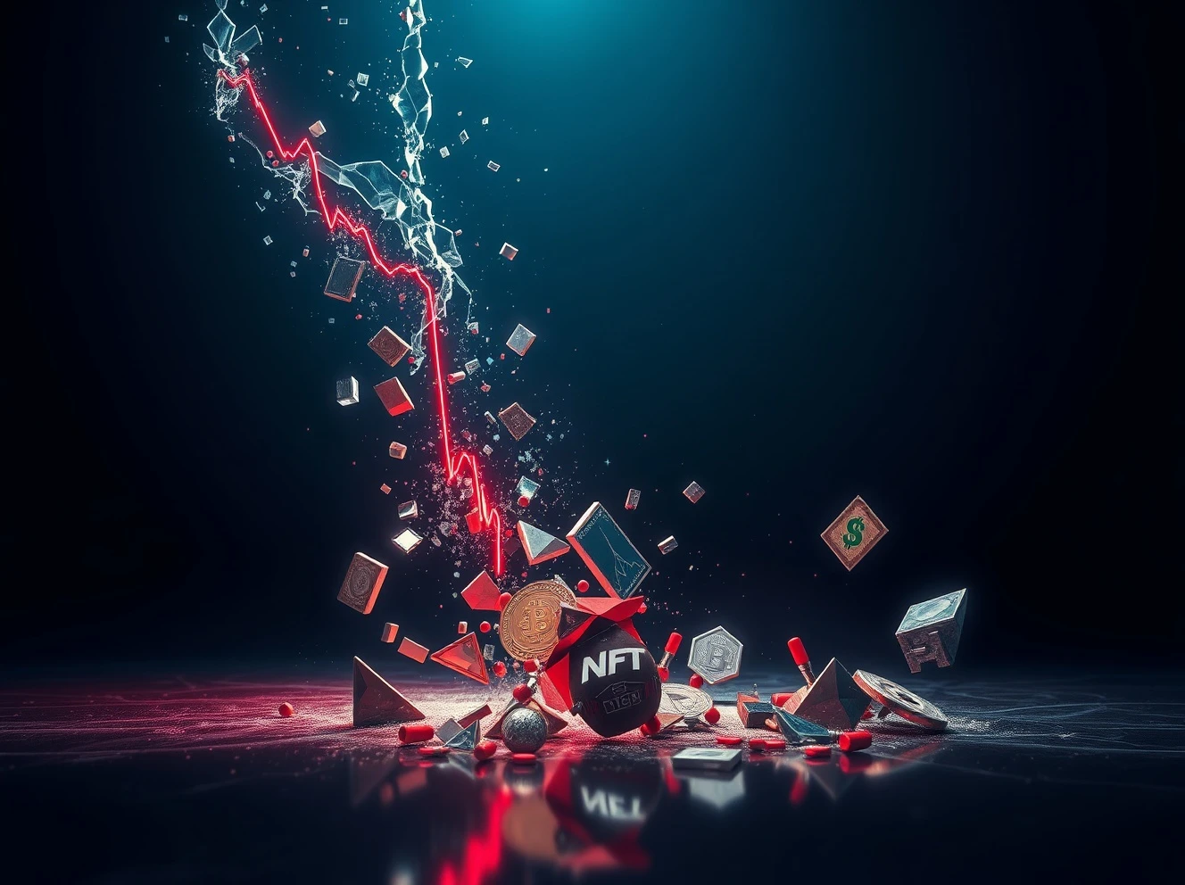 NFT market crash analysis showing 2025 low point with declining sales and floor prices