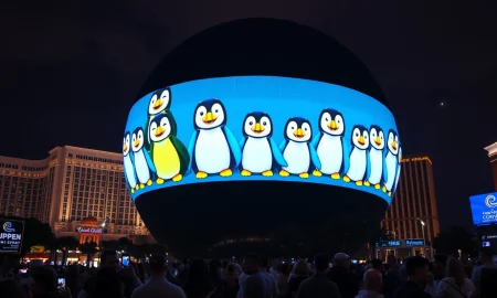Pudgy Penguins NFT project displayed on Las Vegas Sphere marking Web3 mainstream adoption milestone