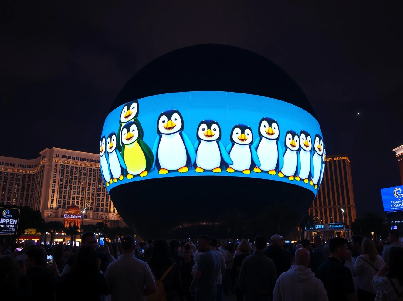 Pudgy Penguins NFT project displayed on Las Vegas Sphere marking Web3 mainstream adoption milestone