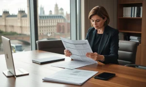 Chancellor Rachel Reeves reviewing non-dom tax overhaul impact assessment documents in government office