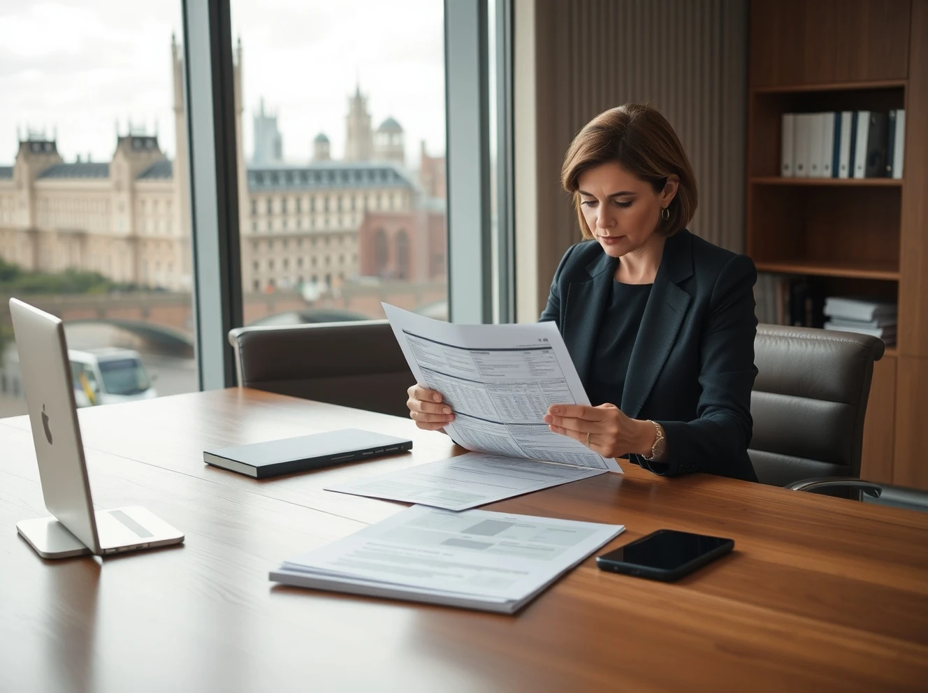 Chancellor Rachel Reeves reviewing non-dom tax overhaul impact assessment documents in government office