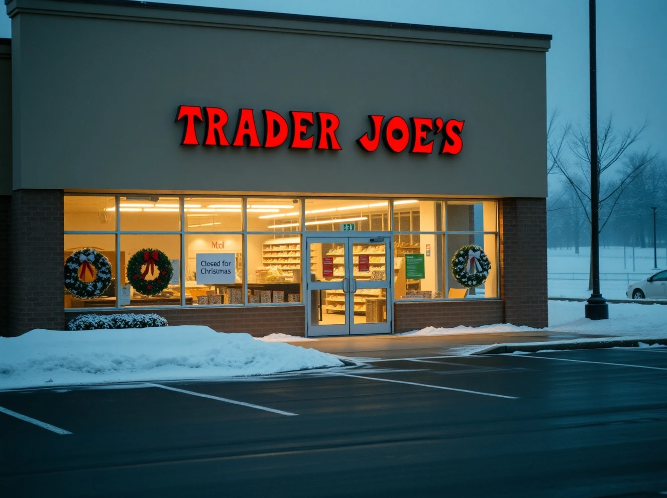 Trader Joe's store closed for Christmas Day with holiday signage